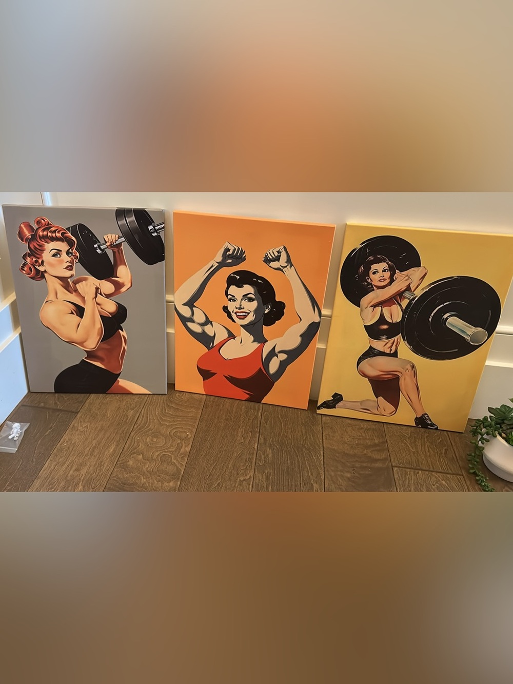 Vintage Pin-Up Weightlifting Canvas Trio - Orange, Yellow, Black
